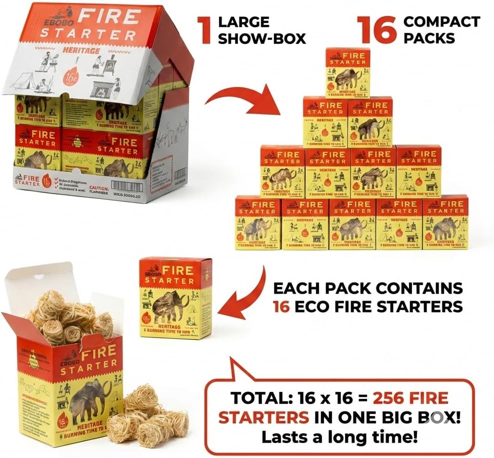 Wood Wool Fire Starter (256 pcs)  – Natural, Odorless, Fast Ignition