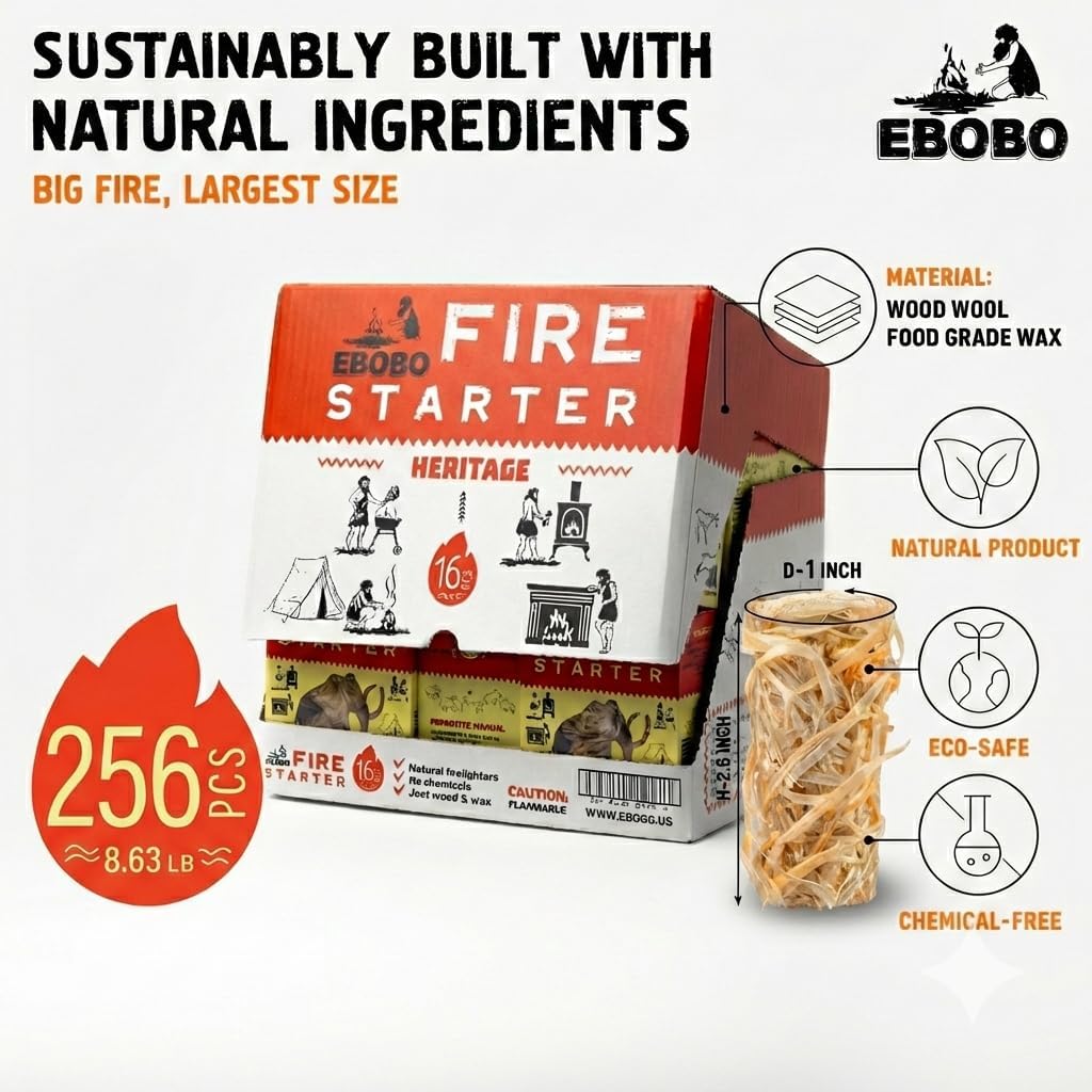 Wood Wool Fire Starter (256 pcs)  – Natural, Odorless, Fast Ignition